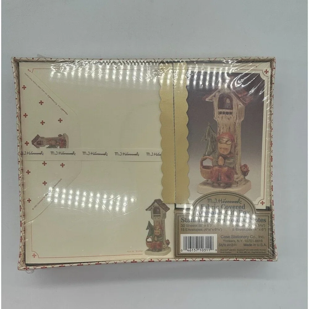 Vintage NOS 1993 MJ Hummel Stationary & Folded Notes Reusable Fabric Gift Box